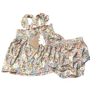 NWT Angel Dear Floral Bamboo Ruffle Strap Smocked Top & Bloomer Size 3-6 Months